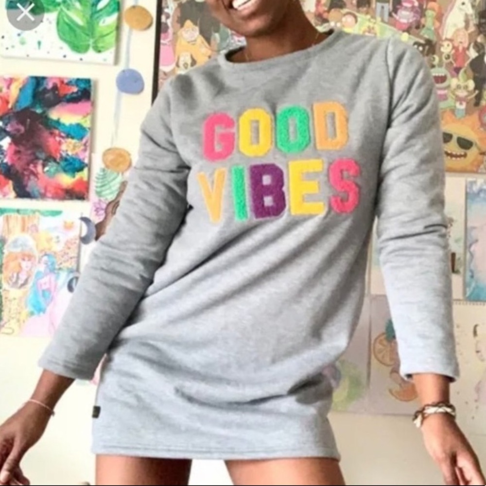 Simply Southern Good Vibes Warmy Dress Sherpa Lining Sweatshirt Dress NWT Size S